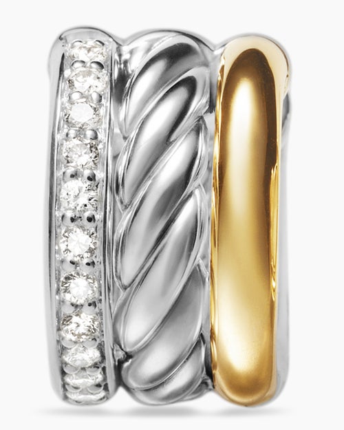 Womens DY Mercer® Huggie Hoop Earrings in Sterling Silver with 18ct Yellow Gold and Diamonds, 14mm