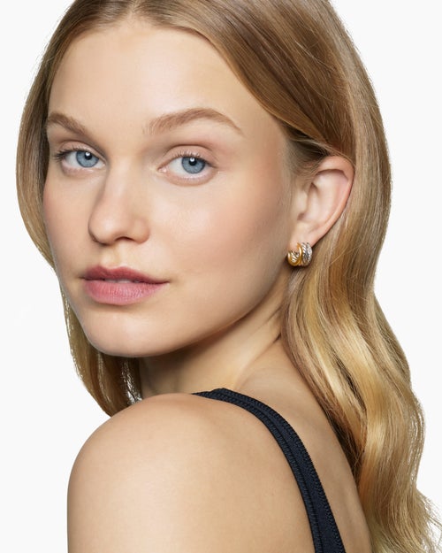 Womens DY Mercer® Huggie Hoop Earrings in Sterling Silver with 18ct Yellow Gold and Diamonds, 14mm