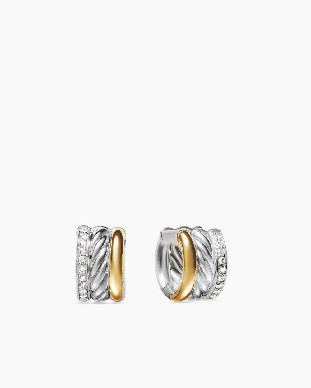 Womens DY Mercer® Huggie Hoop Earrings in Sterling Silver with 18K Yellow Gold and Diamonds, 14mm