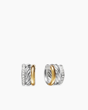 DY Mercer™ Huggie Hoop Earrings in  Sterling Silver with 18K Yellow Gold and Diamonds, 14mm