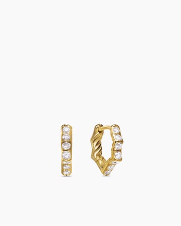 Zig Zag Stax™ Huggie Hoop Earrings in 18K Yellow Gold with Diamonds, 13mm