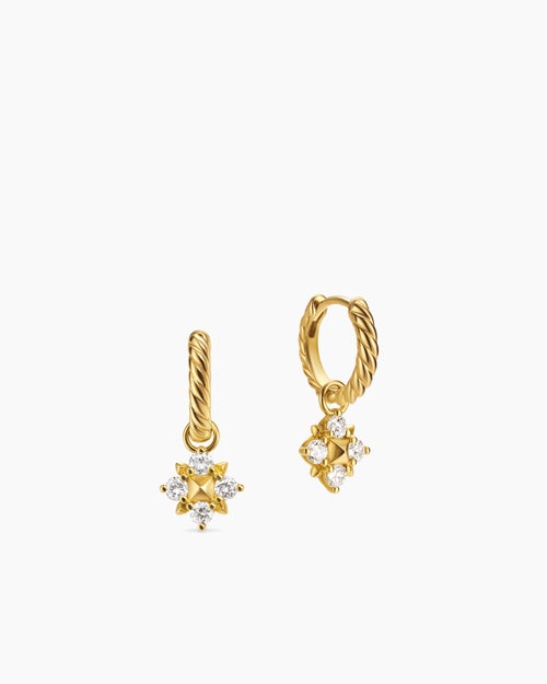 Womens Petite Modern Renaissance® Pyramid Drop Earrings in 18K Yellow Gold with Diamonds, 18.8mm