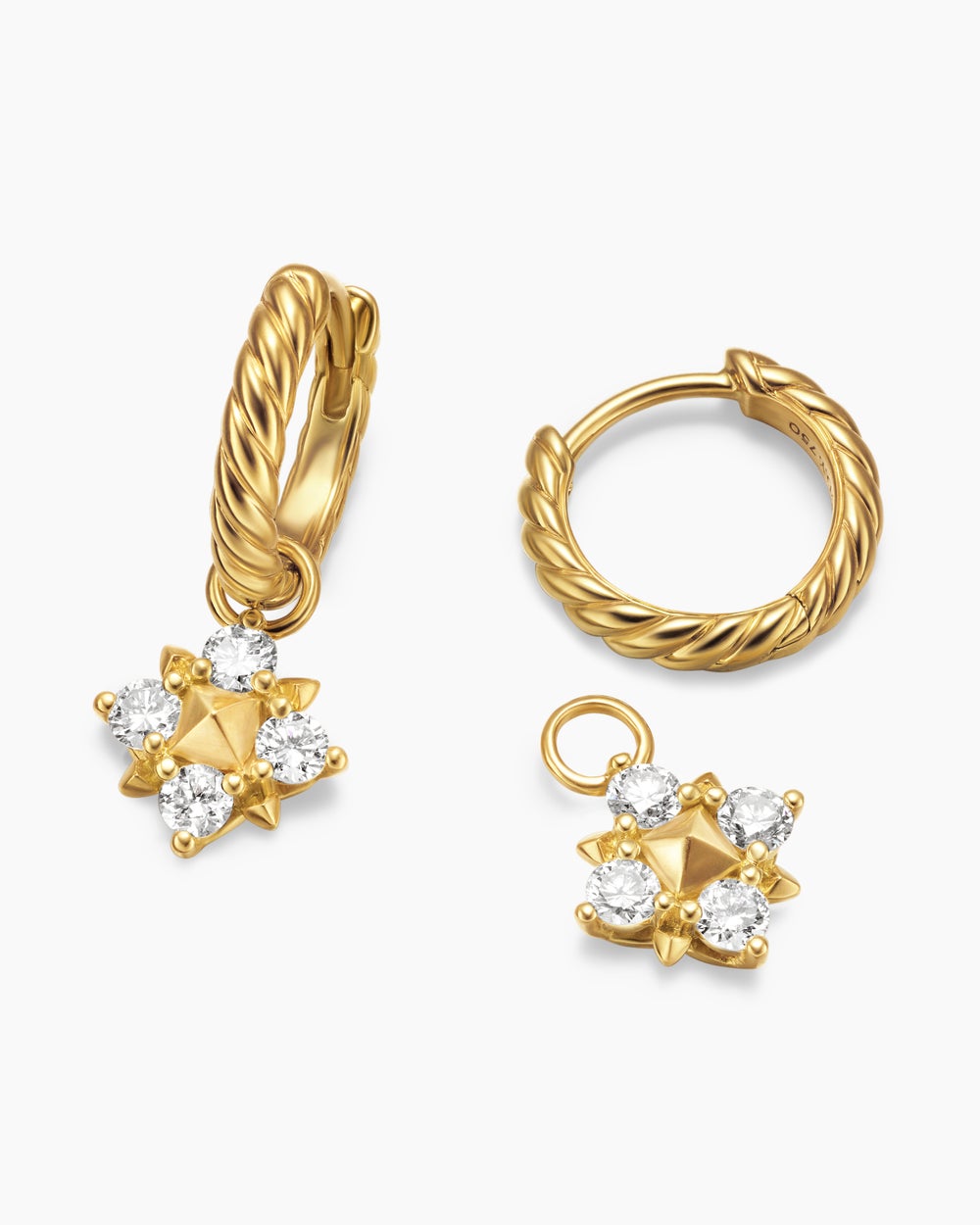 Womens Petite Modern Renaissance® Pyramid Drop Earrings in 18K Yellow Gold with Diamonds, 18.8mm