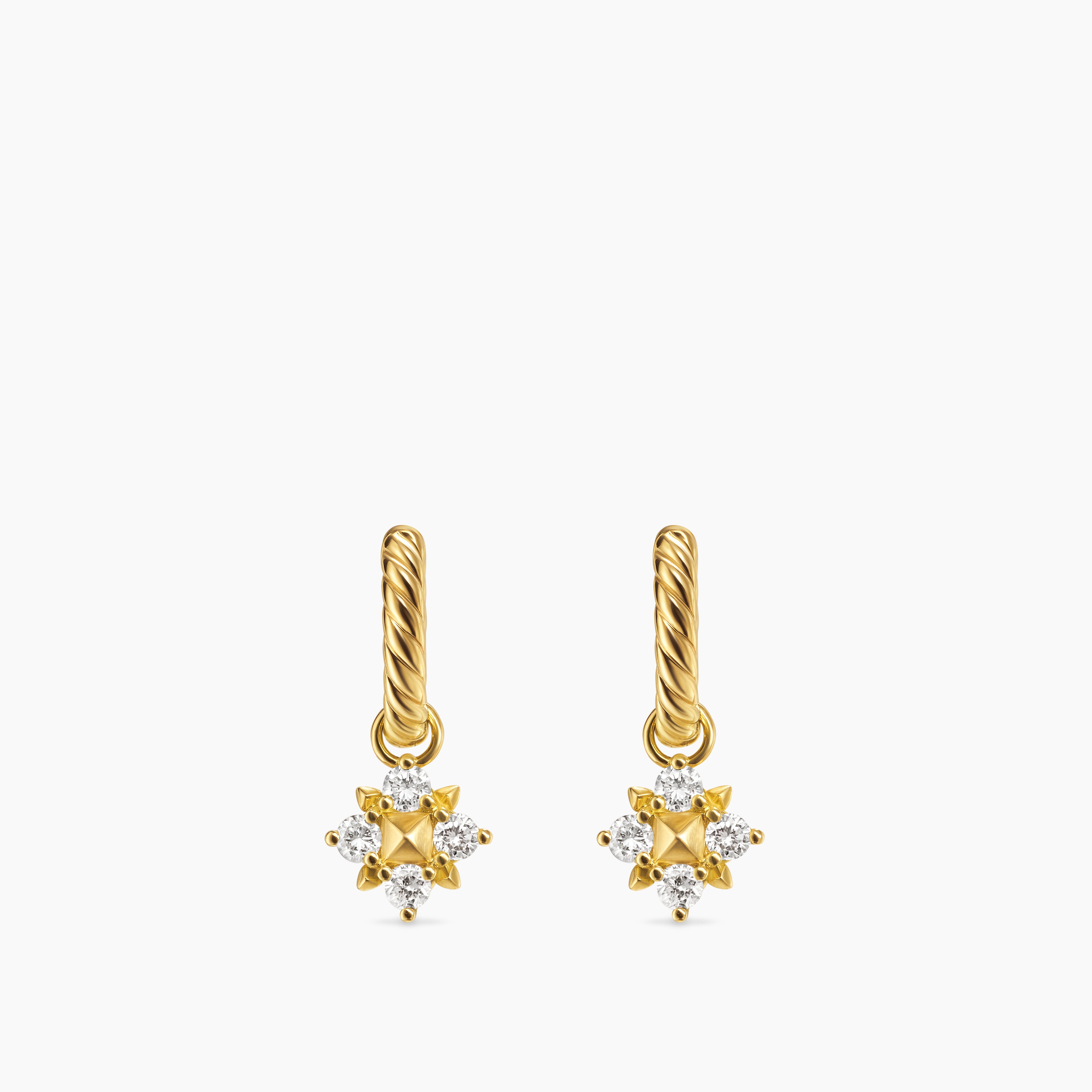 Womens Petite Modern Renaissance&reg; Pyramid Drop Earrings in 18K Yellow Gold with Diamonds, 18.8mm