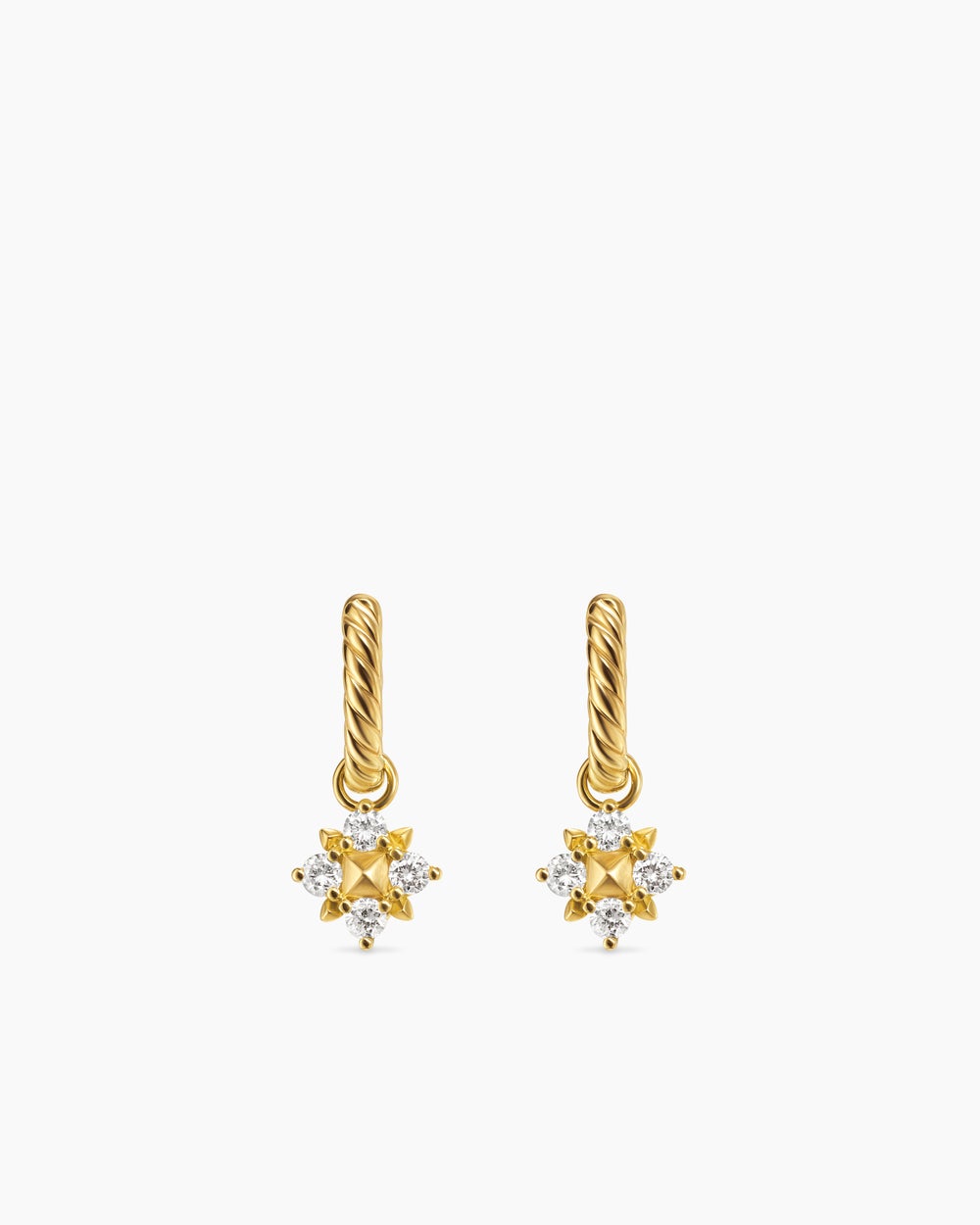 Womens Petite Modern Renaissance® Pyramid Drop Earrings in 18K Yellow Gold with Diamonds, 18.8mm