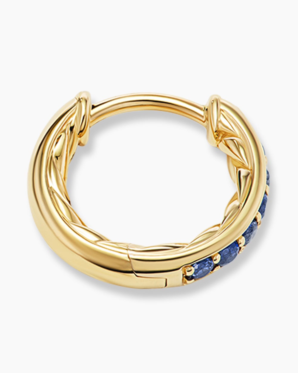 Womens Petite Pavé Huggie Hoop Earrings in 18K Yellow Gold with Blue Sapphires, 12mm
