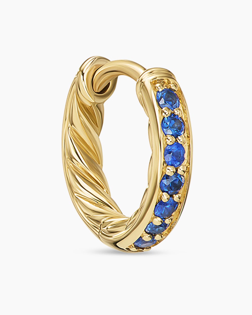 Womens Petite Pavé Huggie Hoop Earrings in 18K Yellow Gold with Blue Sapphires, 12mm