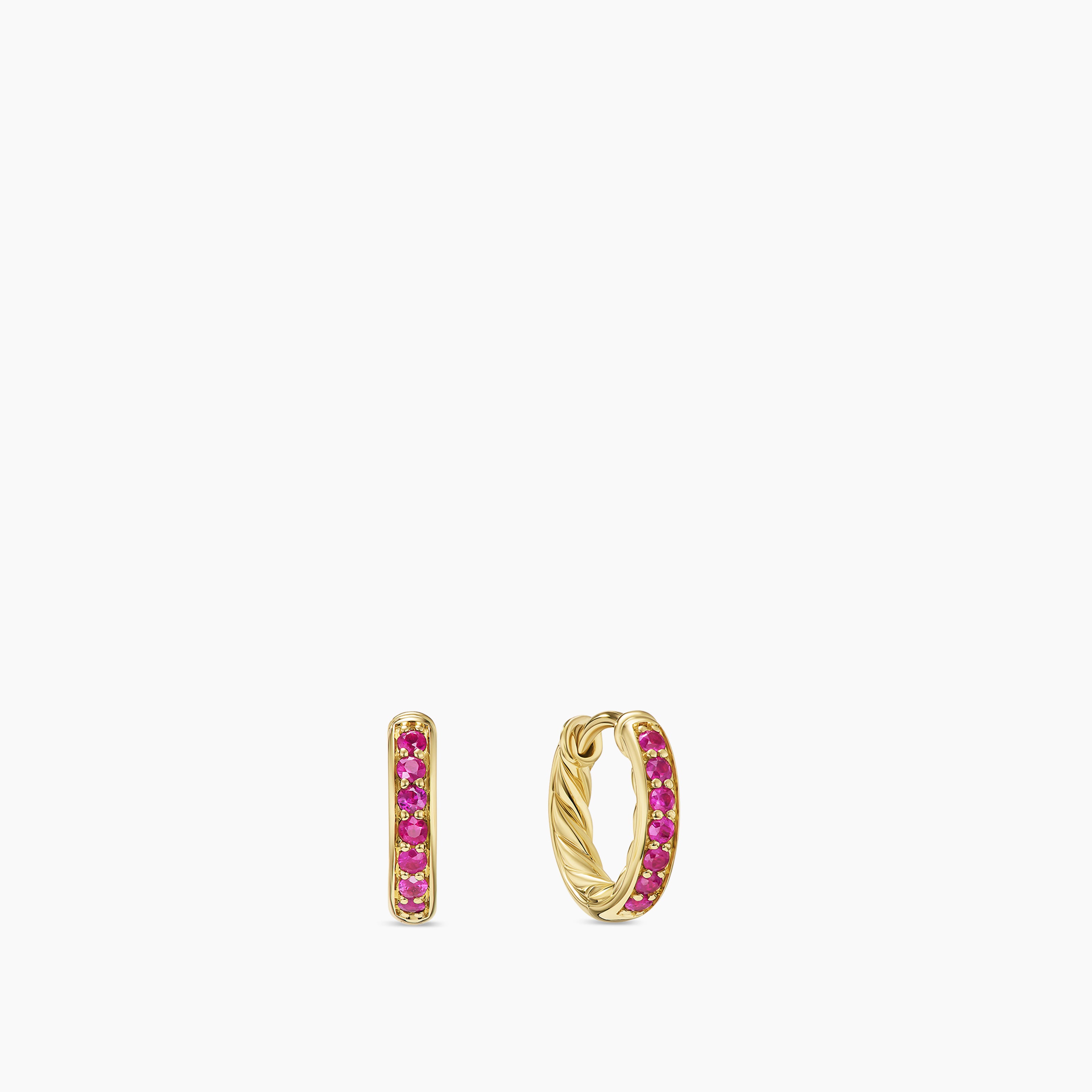 Petites cr&eacute;oles Petite Pav&eacute; en or jaune 18 carats avec rubis, 12 mm femmes 