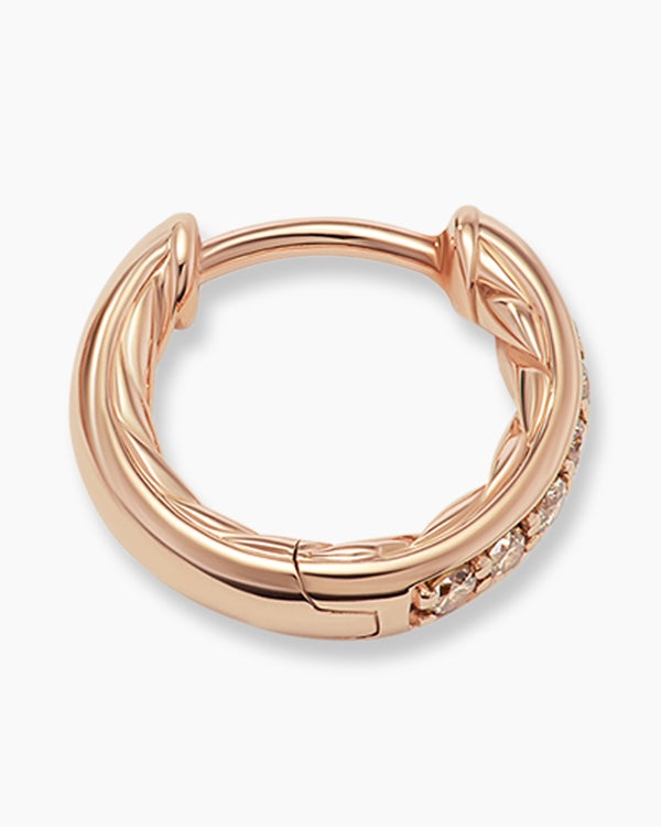 Petite Pavé Huggie Hoop Earrings in 18K Rose Gold with Cognac Diamonds, 12mm