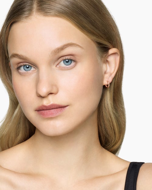 Womens Petite Pavé Huggie Hoop Earrings in 18K Rose Gold with Cognac Diamonds, 12mm