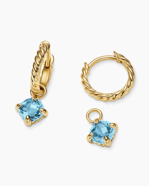 Womens Micro Chatelaine® Drop Earrings in 18K Yellow Gold with Aquamarine, 5mm