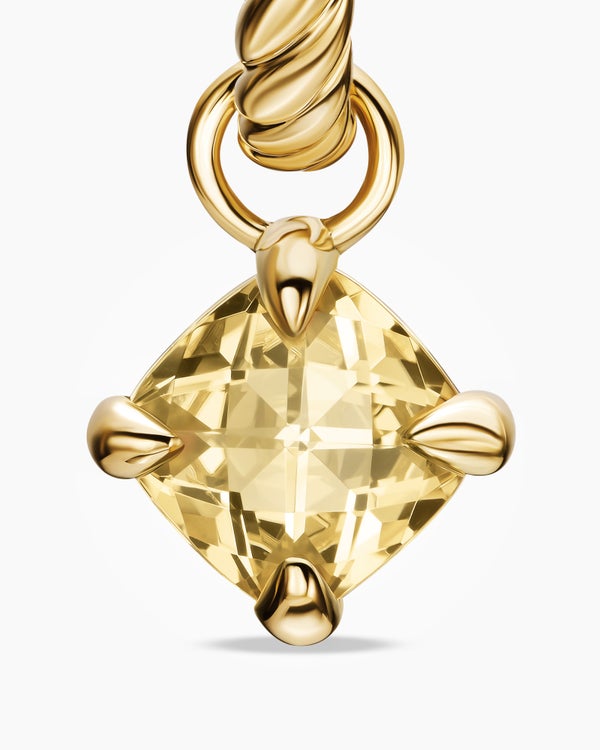 Boucles d’oreilles pendantes Micro Chatelaine® de petite taille en or jaune 18 carats avec citrine champagne, 5 mm