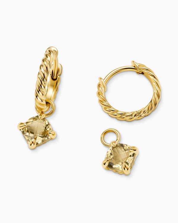 Boucles d’oreilles pendantes Micro Chatelaine® de petite taille en or jaune 18 carats avec citrine champagne, 5 mm