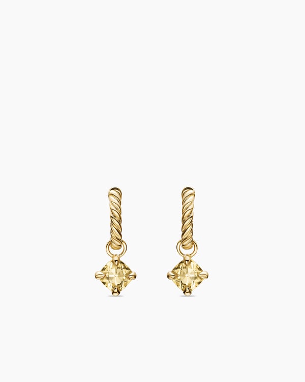 Boucles d’oreilles pendantes Micro Chatelaine® de petite taille en or jaune 18 carats avec citrine champagne, 5 mm