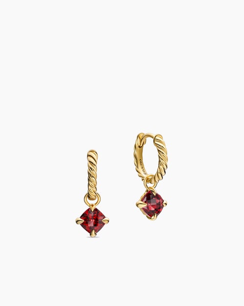 Womens Micro Chatelaine® Drop Earrings in 18K Yellow Gold with Garnet, 5mm