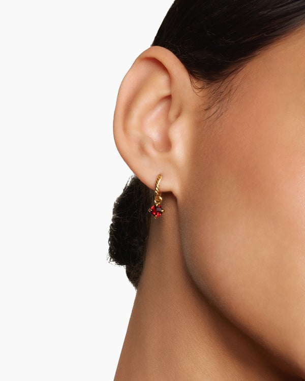 Boucles d’oreilles pendantes Micro Chatelaine® en or jaune 18 carats avec grenat, 5 mm