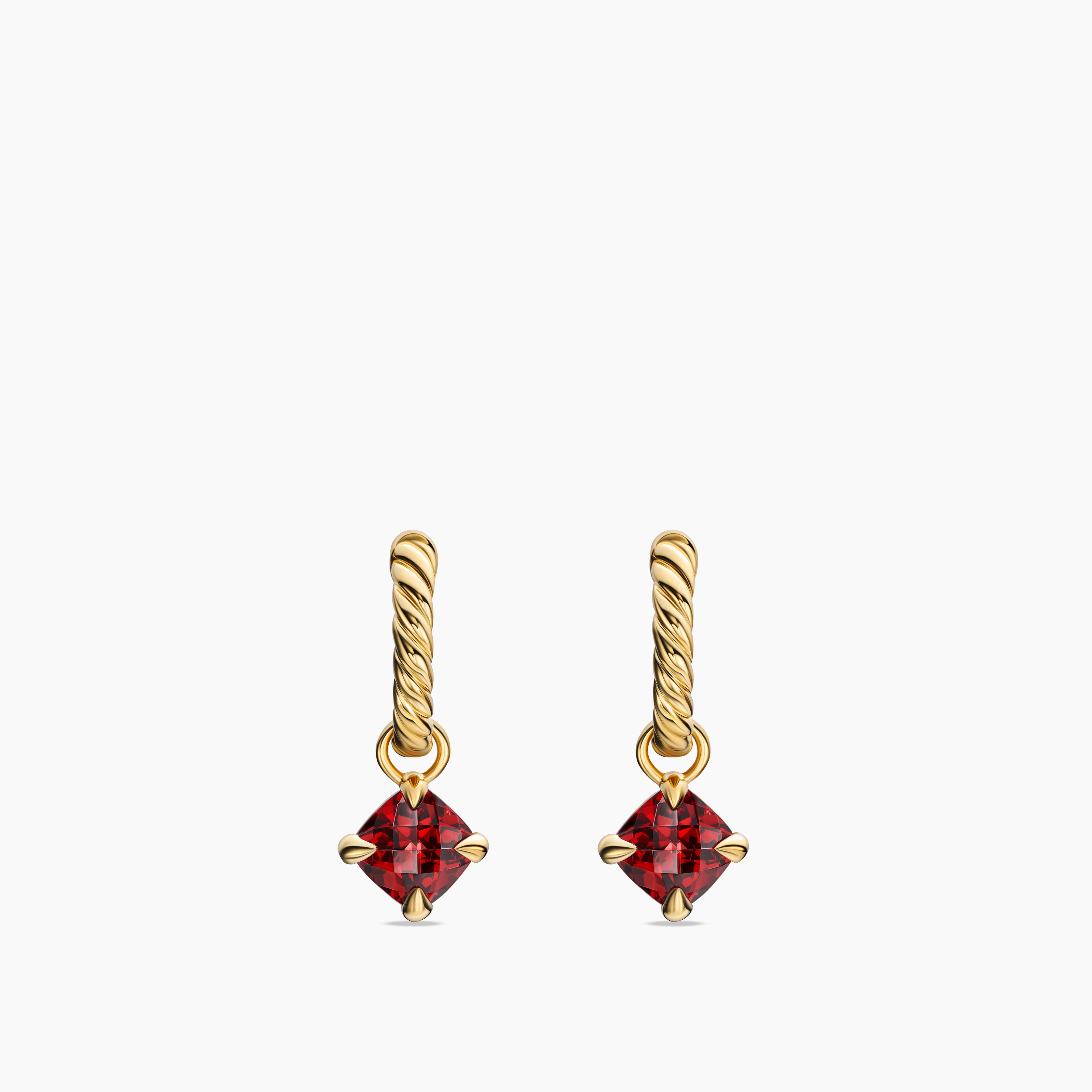 Womens Micro Chatelaine&reg; Drop Earrings in 18K Yellow Gold with Garnet, 5mm