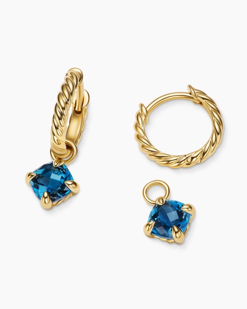 Womens Micro Chatelaine® Drop Earrings in 18K Yellow Gold with Hampton Blue Topaz, 5mm