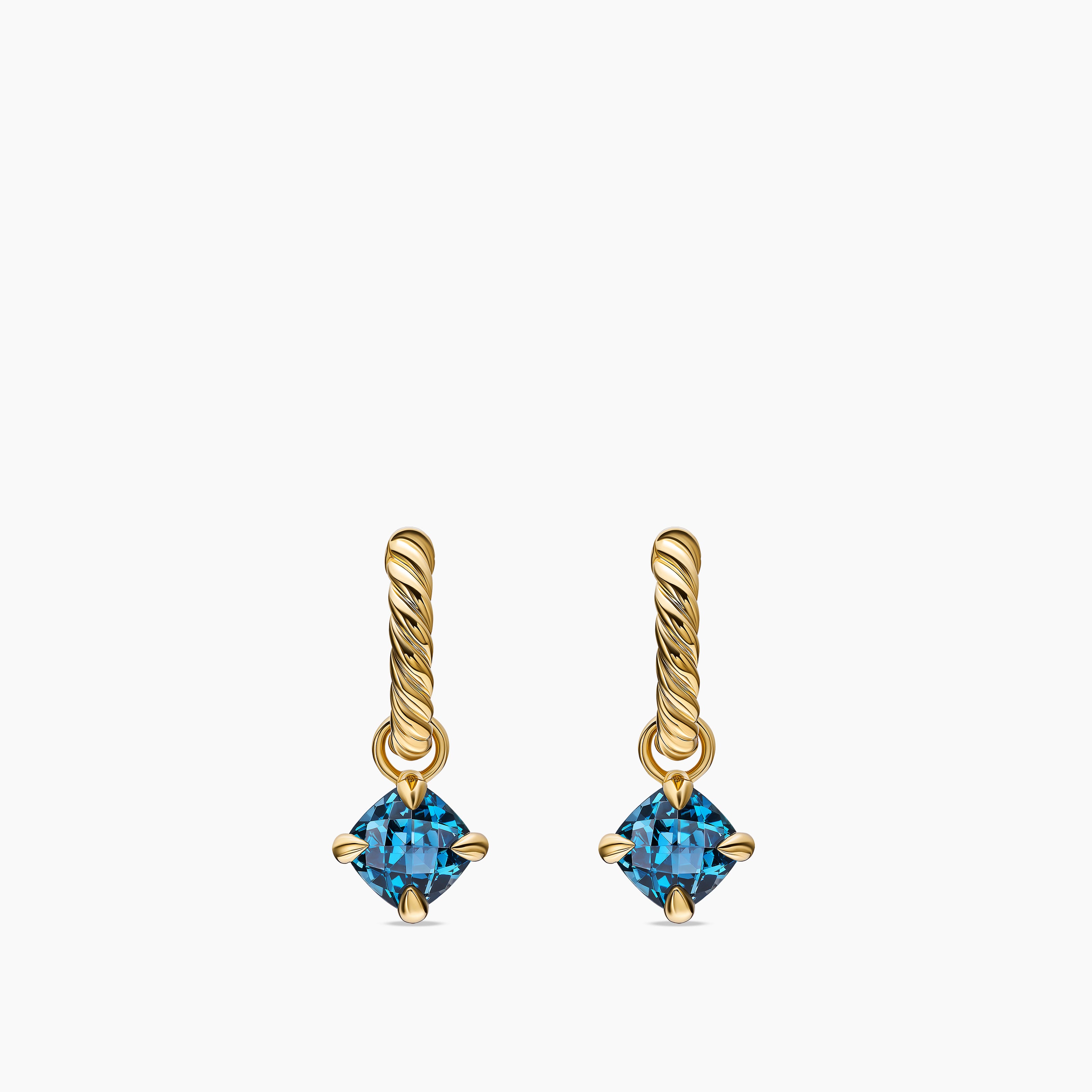 Womens Micro Chatelaine&reg; Drop Earrings in 18K Yellow Gold with Hampton Blue Topaz, 5mm