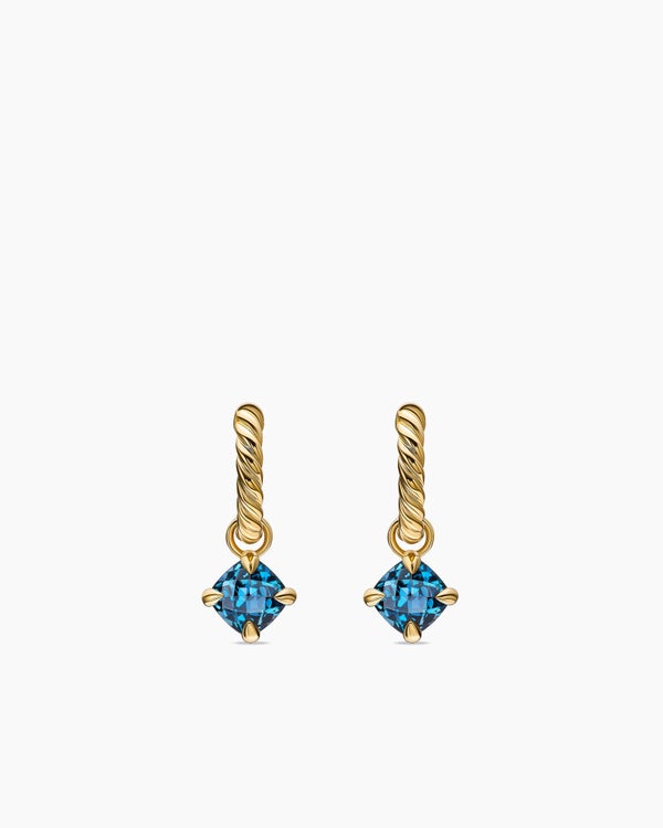 Boucles d’oreilles pendantes Mircro Chatelaine® en or jaune 18 carats avec topaze bleu Hampton, 5 mm