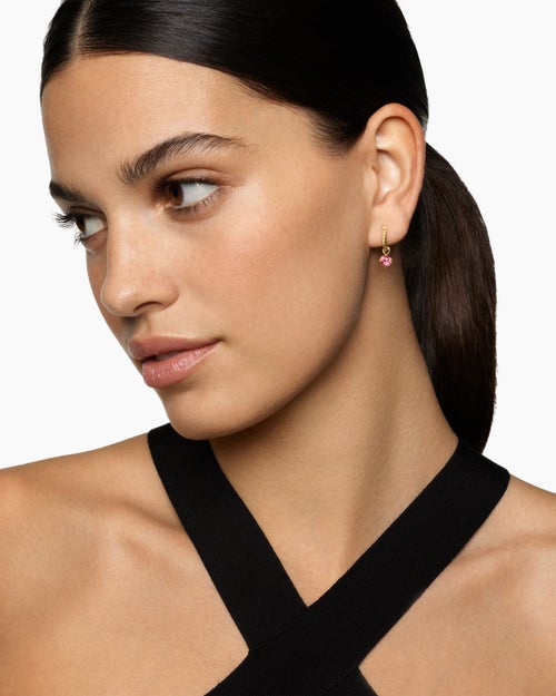 Womens Micro Chatelaine® Drop Earrings in 18K Yellow Gold with Pink Tourmaline, 5mm