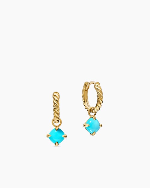 Womens Micro Chatelaine® Drop Earrings in 18K Yellow Gold with Turquoise, 5mm