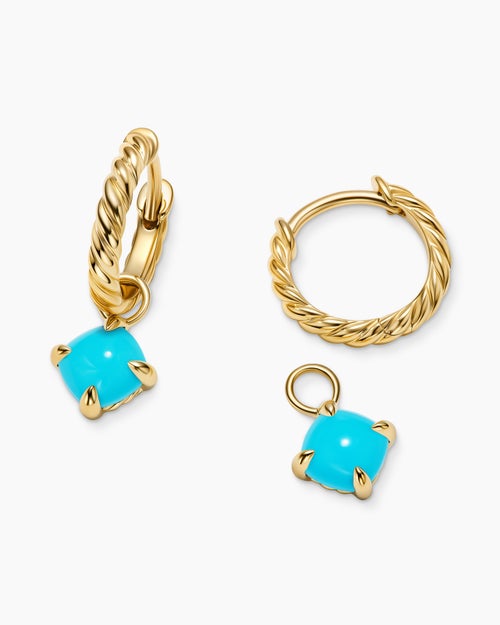 Womens Micro Chatelaine® Drop Earrings in 18K Yellow Gold with Turquoise, 5mm