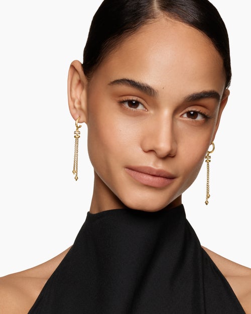 Womens Zig Zag Stax™ Chain Drop Earrings in 18K Yellow Gold with Diamonds, 66mm