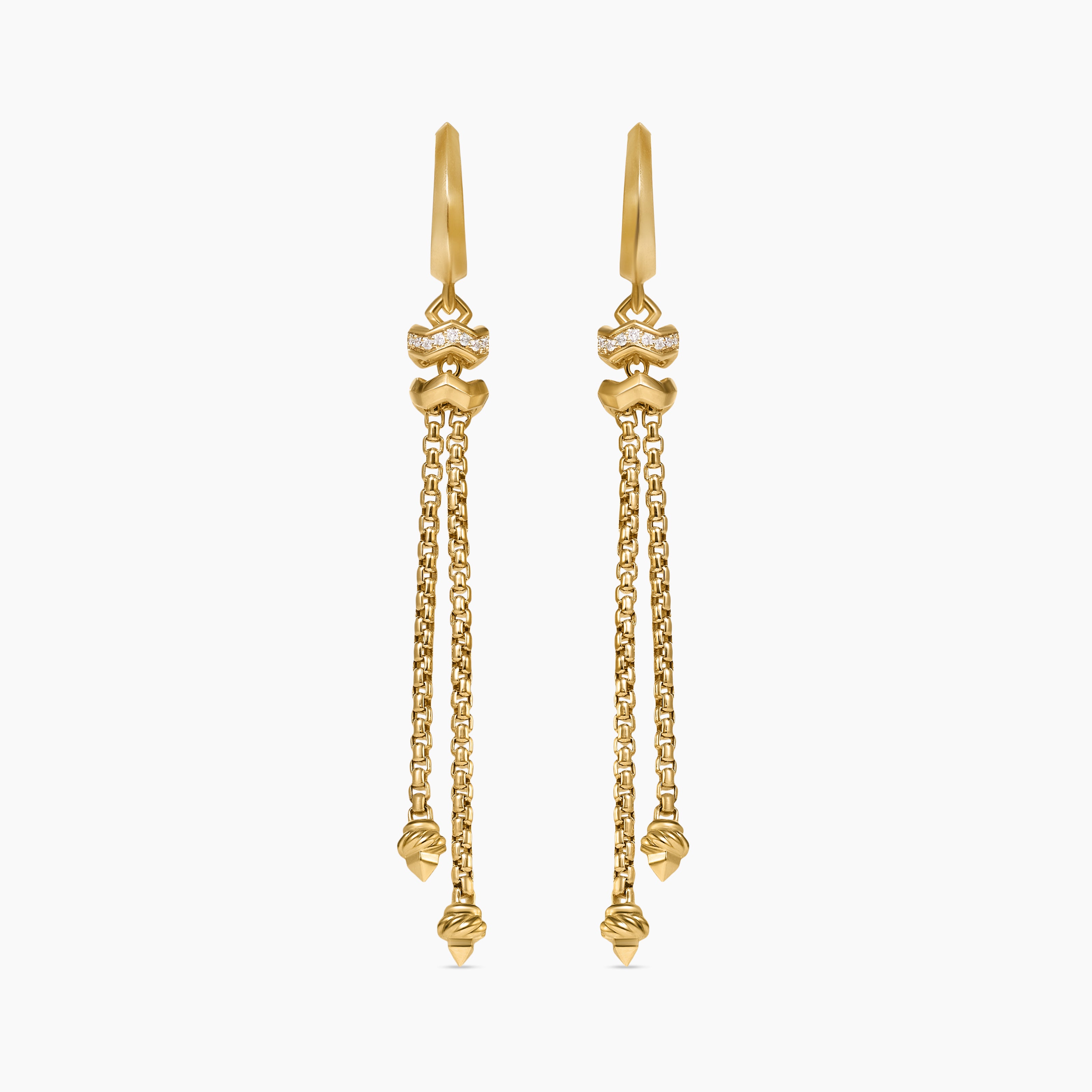 Womens Zig Zag Stax&trade; Chain Drop Earrings in 18K Yellow Gold with Diamonds, 66mm