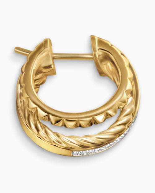 Womens Crossover Trio Multi Row Hoop Earrings in 18K Yellow Gold with Diamonds, 18mm