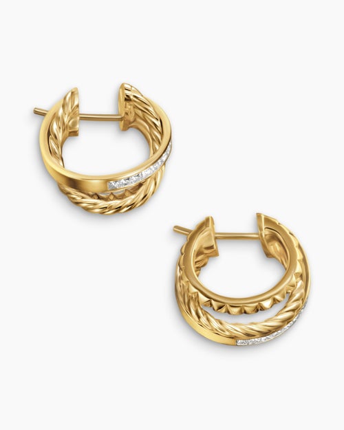Womens Crossover Trio Multi Row Hoop Earrings in 18K Yellow Gold with Diamonds, 18mm