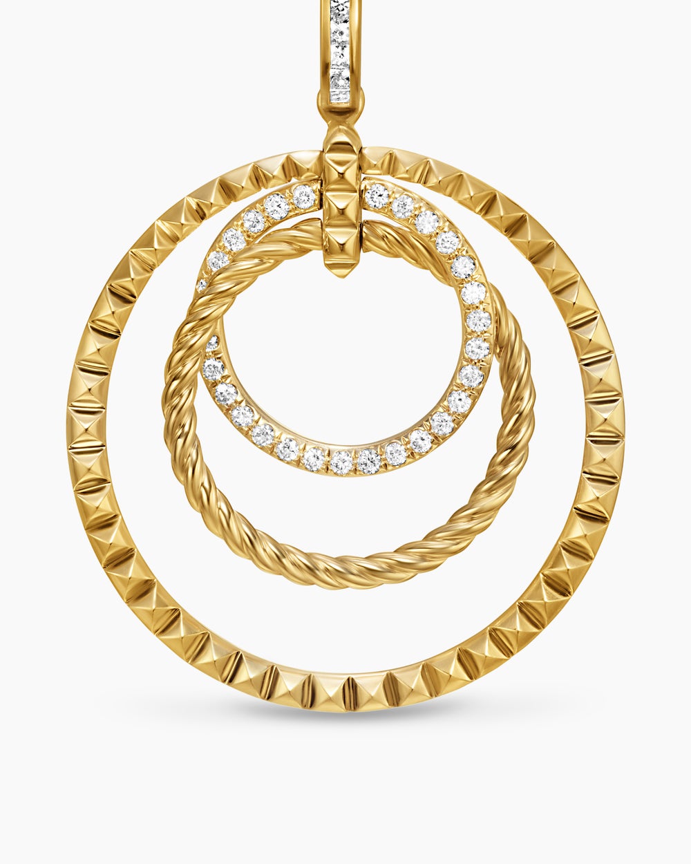 Womens Crossover Trio Drop Earrings in 18K Yellow Gold with Diamonds, 35mm