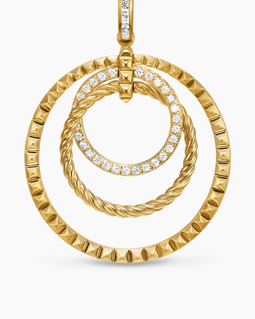 Womens Crossover Trio Drop Earrings in 18K Yellow Gold with Diamonds, 35mm