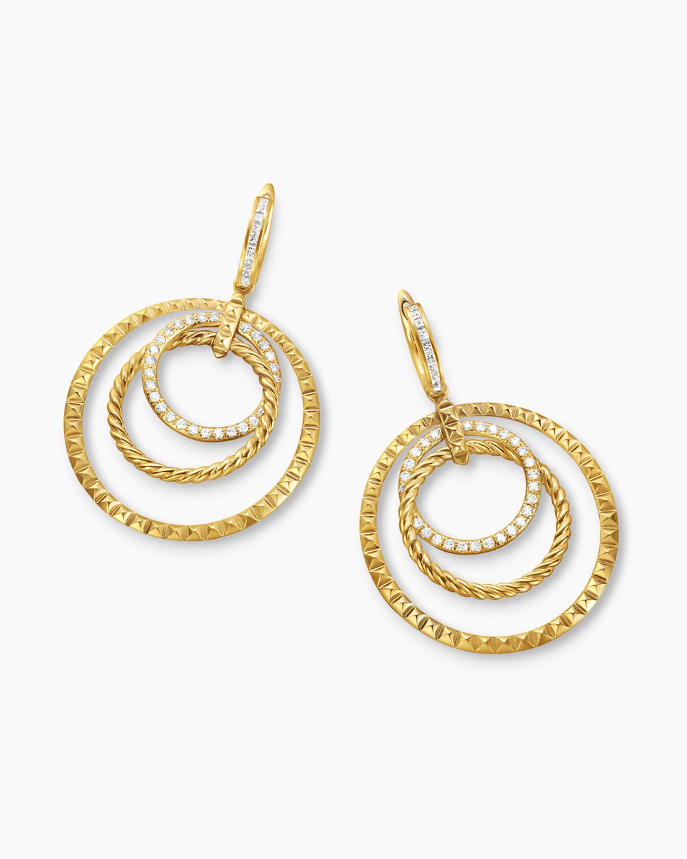 Womens Crossover Trio Drop Earrings in 18K Yellow Gold with Diamonds, 35mm