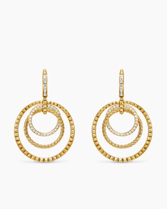 Crossover Trio Drop Earrings in 18K Yellow Gold with Diamonds, 35mm