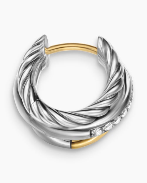 Womens Crossover Three Row Huggie Hoop Earrings in Sterling Silver with 18K Yellow Gold, 13mm