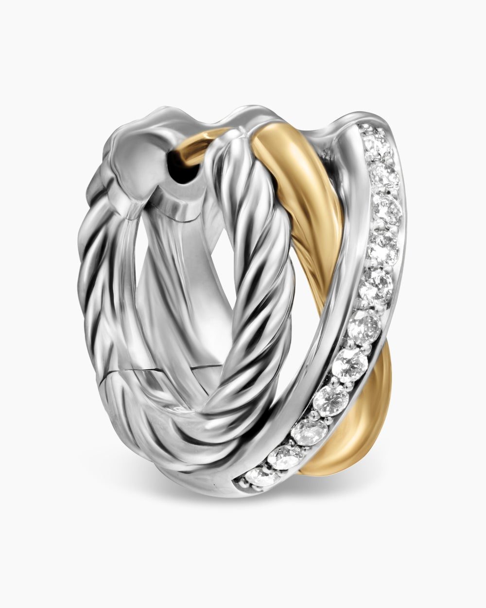 Womens Crossover Three Row Huggie Hoop Earrings in Sterling Silver with 18K Yellow Gold, 13mm