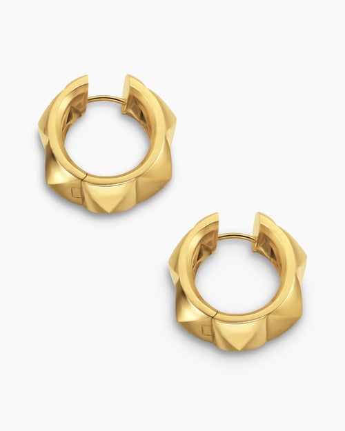 Womens Pyramid Hoop Earrings in 18K Yellow Gold, 23.9mm