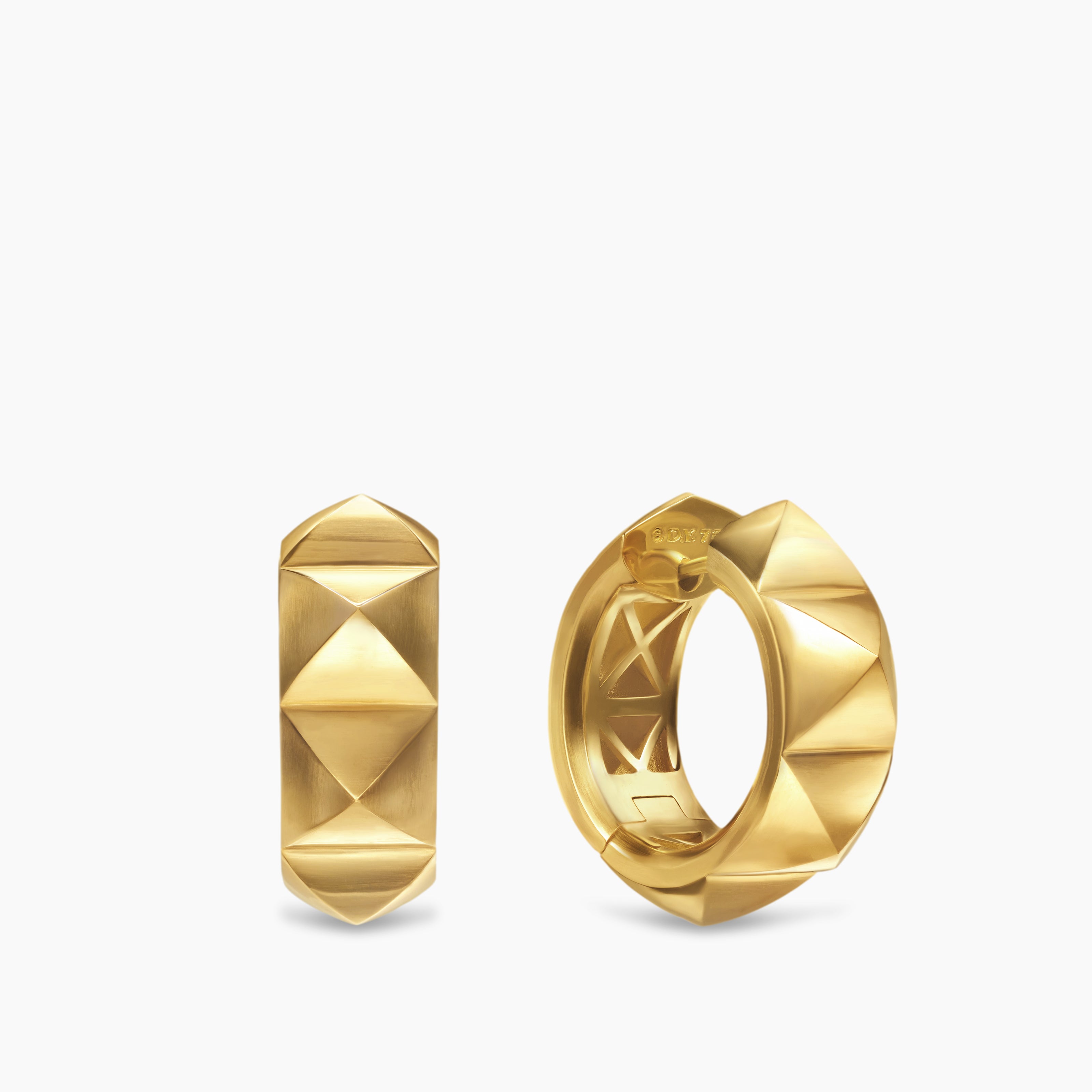 Womens Pyramid Hoop Earrings in 18K Yellow Gold, 23.9mm