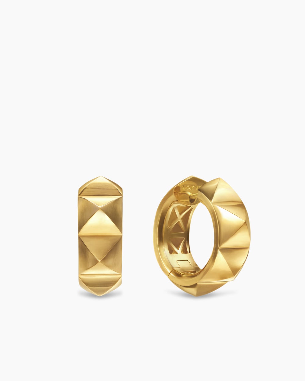 Womens Pyramid Hoop Earrings in 18K Yellow Gold, 23.9mm