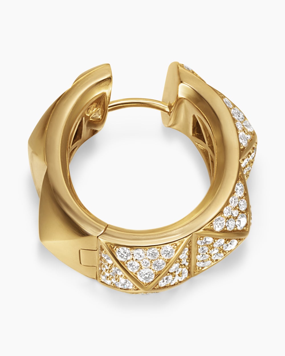 Womens Pyramid Hoop Earrings in 18K Yellow Gold with Diamonds, 23.9mm