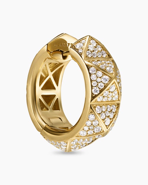 Womens Pyramid Hoop Earrings in 18K Yellow Gold with Diamonds, 23.9mm