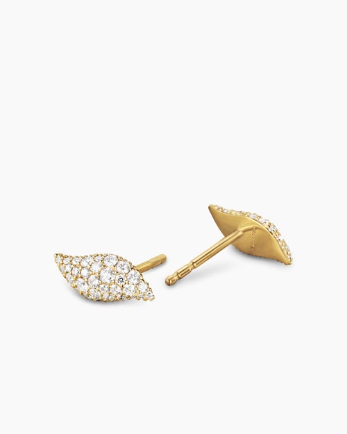 Womens Petite Pavé Flute Stud Earrings in 18K Yellow Gold with Diamonds, 10.6mm