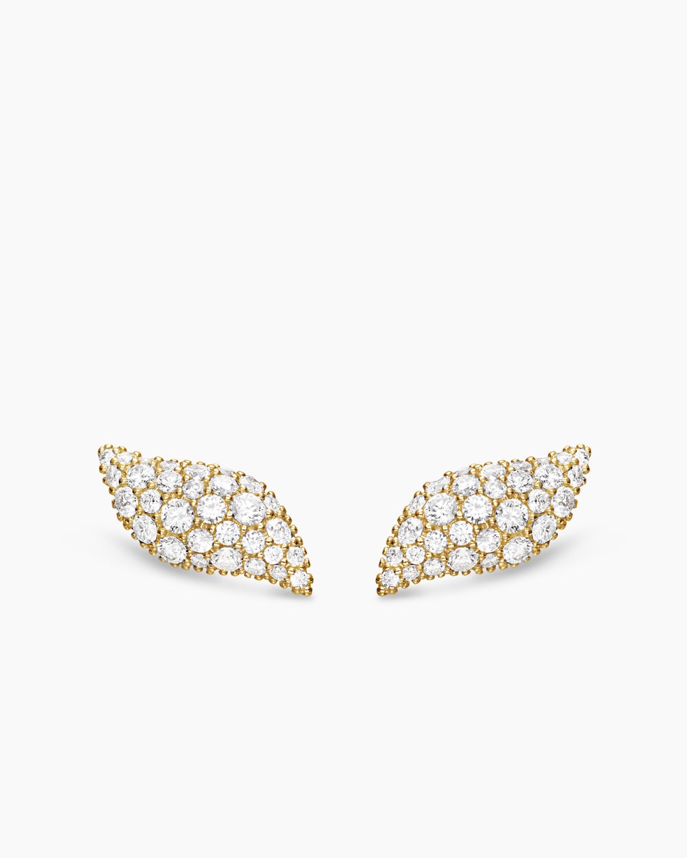 Womens Petite Pavé Flute Stud Earrings in 18K Yellow Gold with Diamonds, 10.6mm
