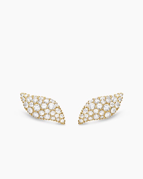 Womens Petite Pavé Flute Stud Earrings in 18K Yellow Gold with Diamonds, 10.6mm