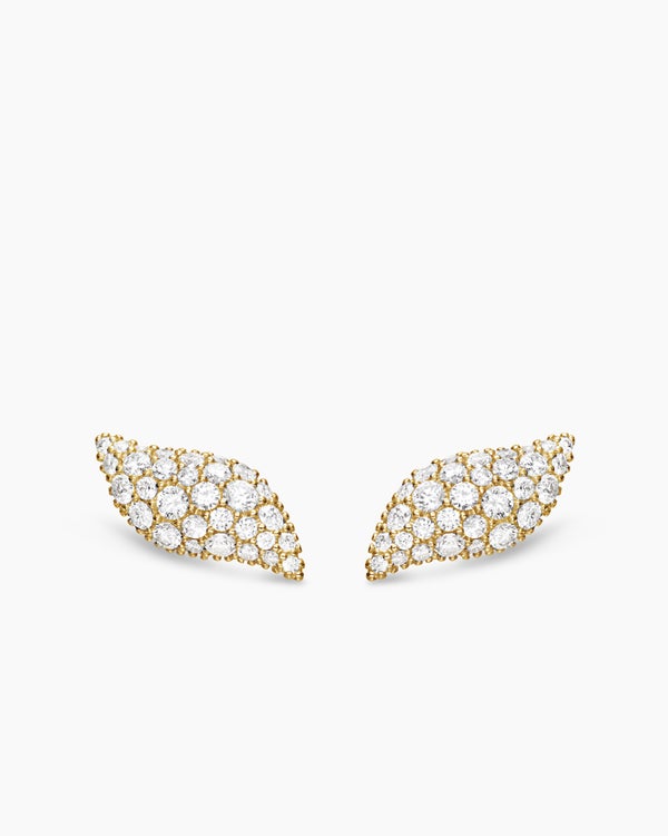 Petite Pavé Flute Stud Earrings in 18K Yellow Gold with Diamonds, 10.6mm