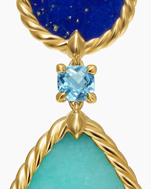 Womens DY Elements® Statement Drop Earrings in 18K Yellow Gold with Amazonite, Lapis Lazuli and Blue Topaz, 56mm
