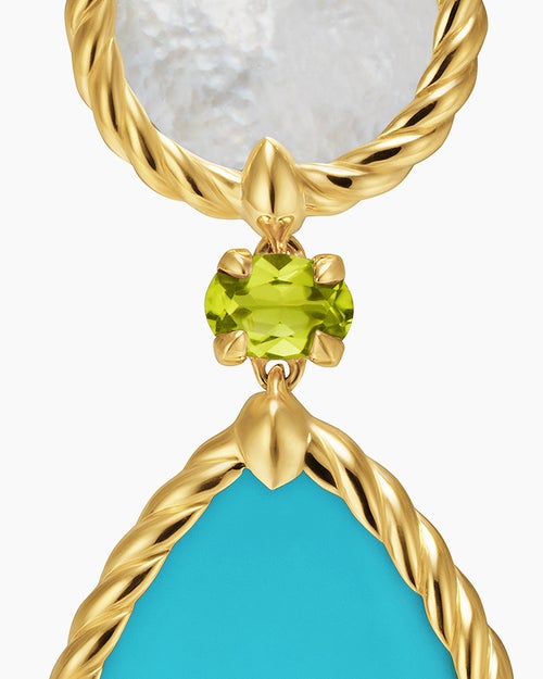 Womens DY Elements® Statement Drop Earrings in 18K Yellow Gold with Turquoise, Mother of Pearl and Peridot, 70mm