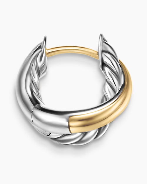 Womens Crossover Huggie Hoop Earrings in Sterling Silver with 18K Yellow Gold, 12.4mm