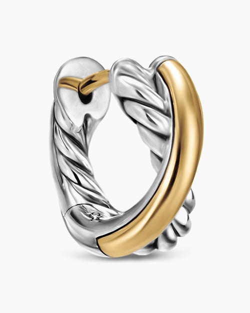 Womens Crossover Huggie Hoop Earrings in Sterling Silver with 18K Yellow Gold, 12.4mm